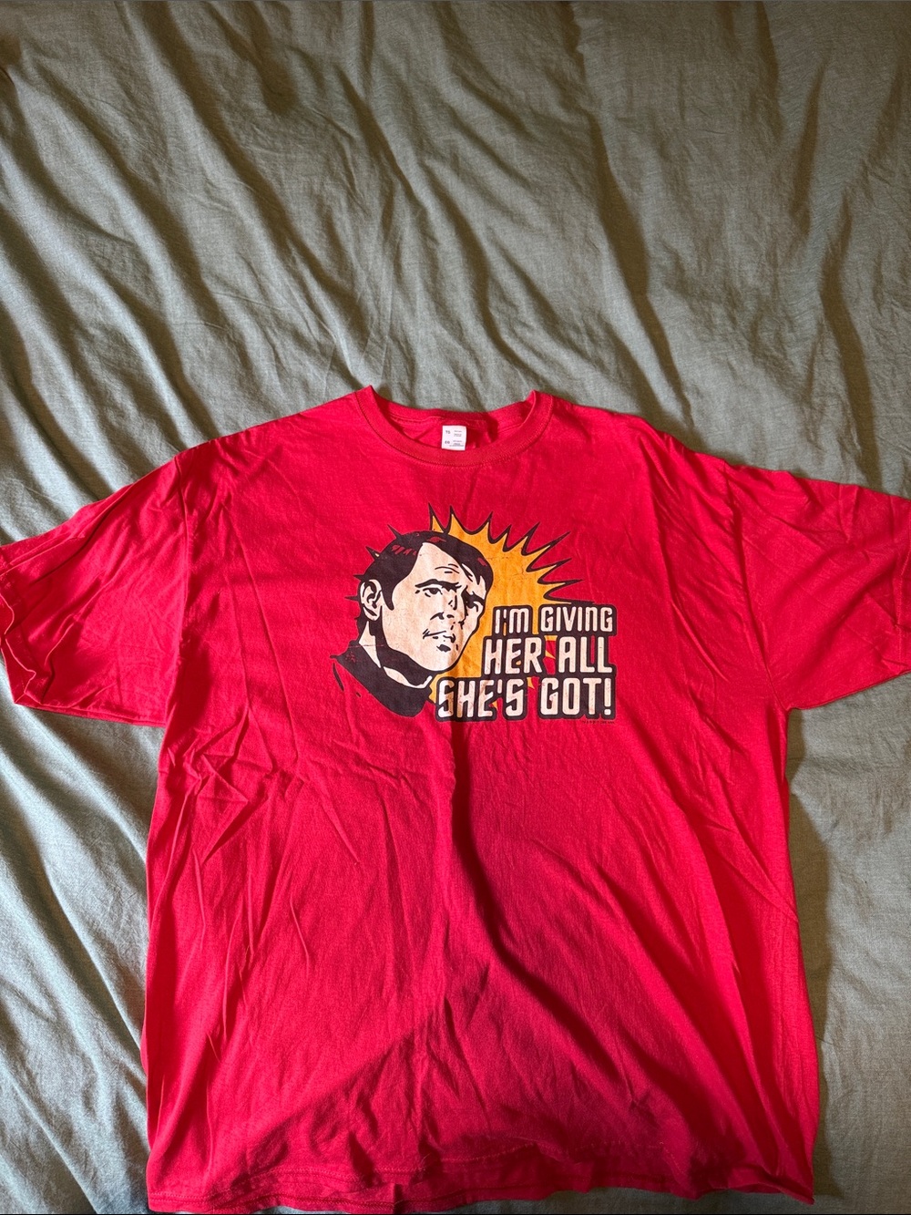 Gildan Red Graphic Tee with Retro Pop Art Man Print